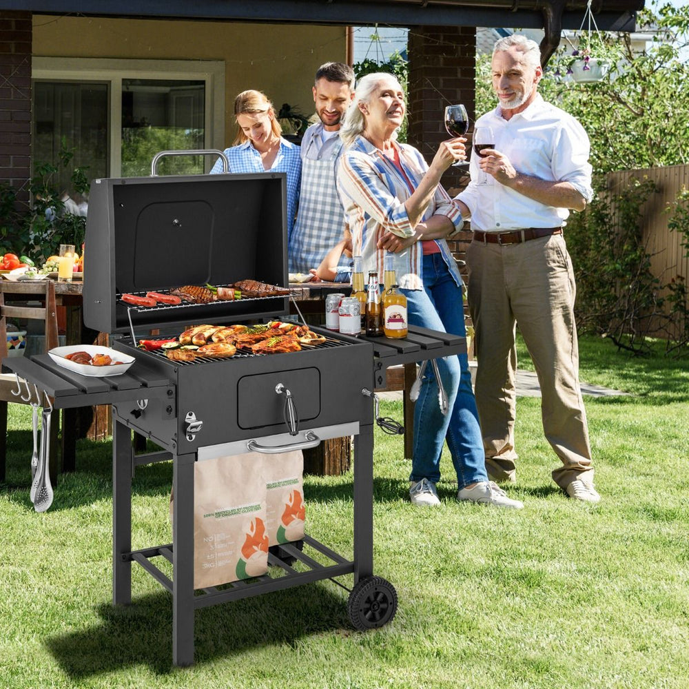 Barbecue Charbon de Bois Portable avec 2 Tables d'Appoint Noir -