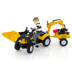 3 en 1 Tracteur pour Enfant avec 6 Roues Jouet Pelle Remorque Amovible avec Volant Klaxon 3 6 Ans Jaune/Vert -