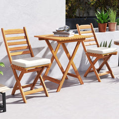 Ensemble Bistrot d'Extrieur en Bois d'Acacia Ensemble de Chaises Pliantes et Table Coussins de Sige Sans Accoudoirs Dossier Haut Blanc -