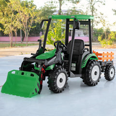 12V Tracteur lectrique Enfants avec Pelle&Remorque Amovible Vhicule lectrique 6 Roues avec Tlcommande & Musique 3-6 km/h pour 3-8 Ans Jaune/Vert -