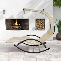 Chaise Longue Double Chaise Bascule pour 2 Personnes 2 Appui-T锚tes Amovibles Cadre en Mtal Robuste Lit de Repos Ergonomique 2 Places Gris/Noir/Beige -