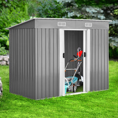 Abri de Jardin l'Extrieur en Acier Galvanis avec 2 Portes,4 Bouches d'Aration pour Stocker Outils 238 x 131 x 181CM Gris+Blanc -