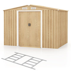 Abri de Rangement 259cm x196cm avec Base de Fondation Maison Outils en Mtal Galvanis avec 4 Arations Impermable et Coupe-vent Naturel -