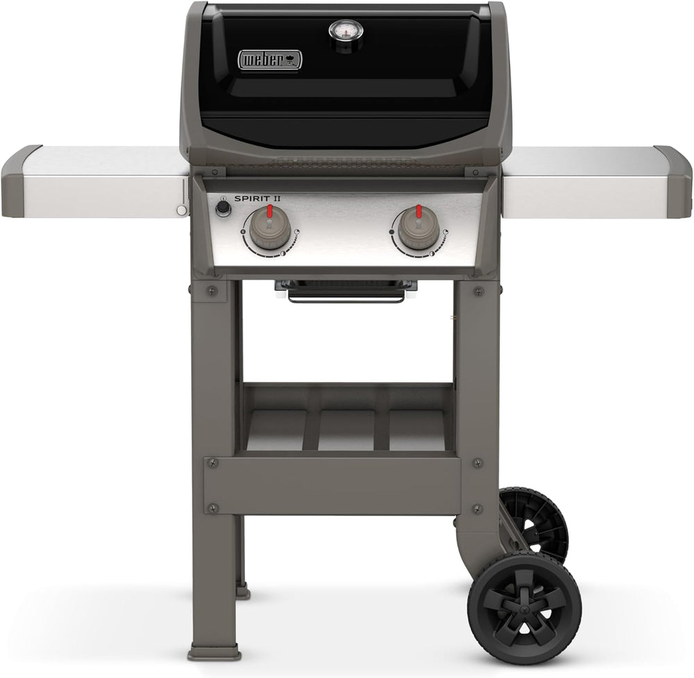 Spirit II E-210 GBS Barbecue Gaz,2 Br没leurs,Surface de Cuisson 51 x 46 cm,Thermomtre de Couvercle,Table d'Appoint Rabattable (Gauche),4 Roues - Noir et Argent (44010153)