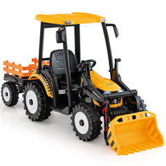 12V Tracteur lectrique Enfants avec Pelle&Remorque Amovible Vhicule lectrique 6 Roues avec Tlcommande & Musique 3-6 km/h pour 3-8 Ans Jaune/Vert -