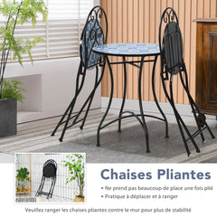 Ensemble Table et 2 Chaises Pliantes de Bistrot 2 Personnes Design Carreaux de Mosa茂que Colls sur du Ciment pour Terrasse -