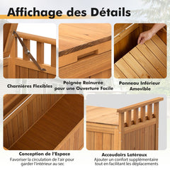 Banc de Rangement en Bois Banc d'Extrieur 2 Places de 209 L avec Accoudoirs Coffre de Stockage en Bois Charge 100KG Naturel -