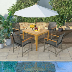 Ensemble de 4 Chaises en Rotin pour l'Extérieur Chaises avec Accoudoirs en Bois d'Acacia Structure Métallique Robuste Chaises Ergonomiques -
