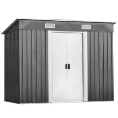 Abri de Jardin l'Extrieur en Acier Galvanis avec 2 Portes,4 Bouches d'Aration pour Stocker Outils 238 x 131 x 181CM Gris+Blanc -