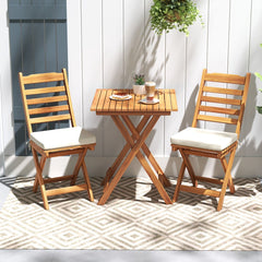 Ensemble Bistrot d'Extrieur en Bois d'Acacia Ensemble de Chaises Pliantes et Table Coussins de Sige Sans Accoudoirs Dossier Haut Blanc -