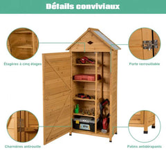 Abri de jardin extrieur 5 etagres cabane verrouillable en bois de sapin toit en tle galvanise 20_0005485 -
