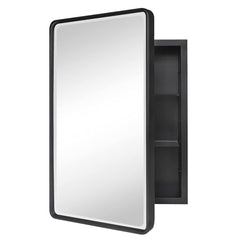 17 Stories A39BA38332624A249F6315583C1179BF Farmhouse Recessed Metal Bathroom Medicine Cabinets with Mirror with Adjustable Tempered Glass Shelves