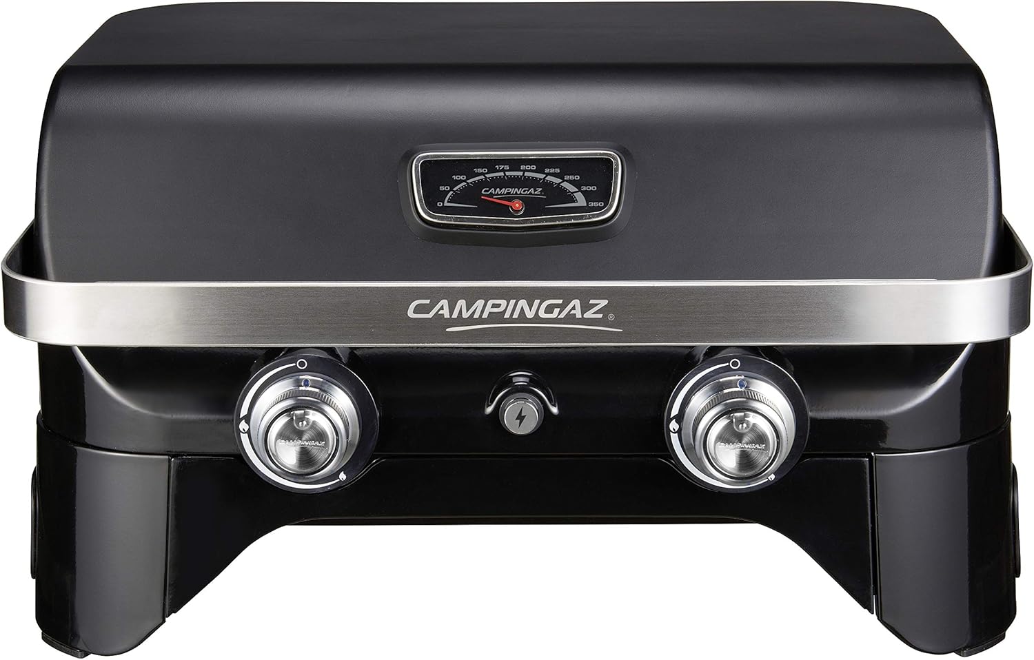 Attitude2go,Barbecue de Table à Faible fumée,BBQ Portable,à Couvercle,thermomètre,et Grille en Fonte,Alimentation : Cartouche de gaz CV 470 Plus,Gris