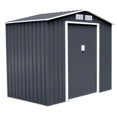 Abri de Jardin en Tôle Galvanisée Cabane de Rangement à Outils Porte Double 2 Aérations,277x191x192cm,Gris et Blanc -