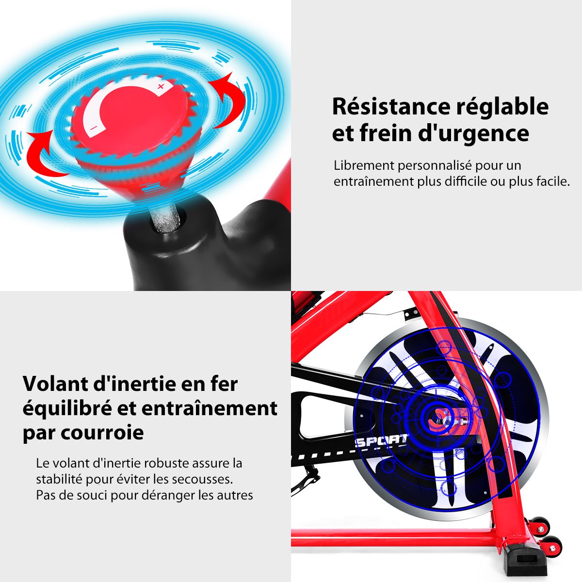 Vlo d'Exercice Intrieur avec Volant d'Inertie 8 KG Silencieux Bouilloire Porte-gobelet Ecran LCD Selle et Huidon Rglables -