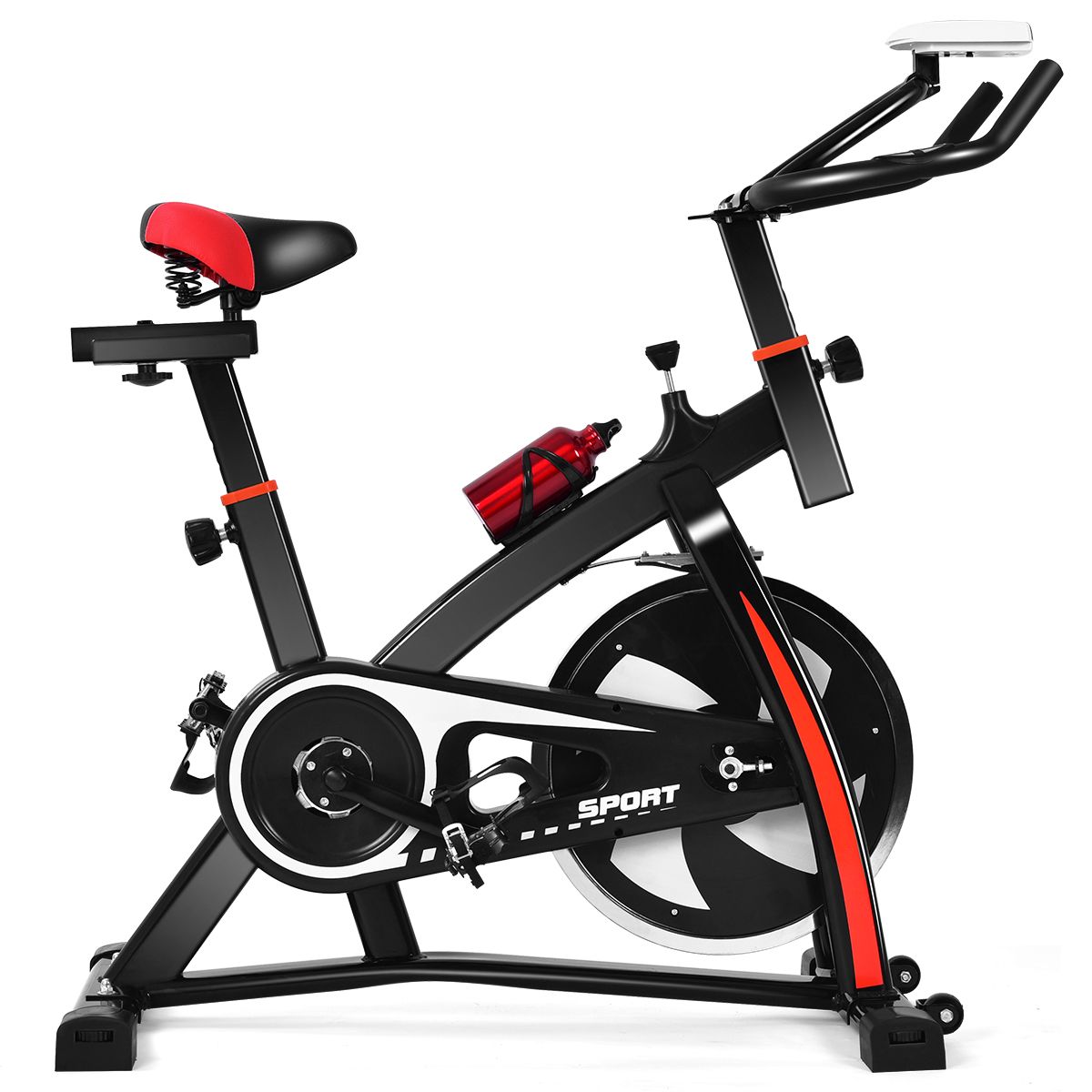 Vlo D檃ppartement Vlo Silencieux avec Courroie et Roue D檌nertie en Fer de 10kg Guidon et Selle Ajustable Noir + Rouge -