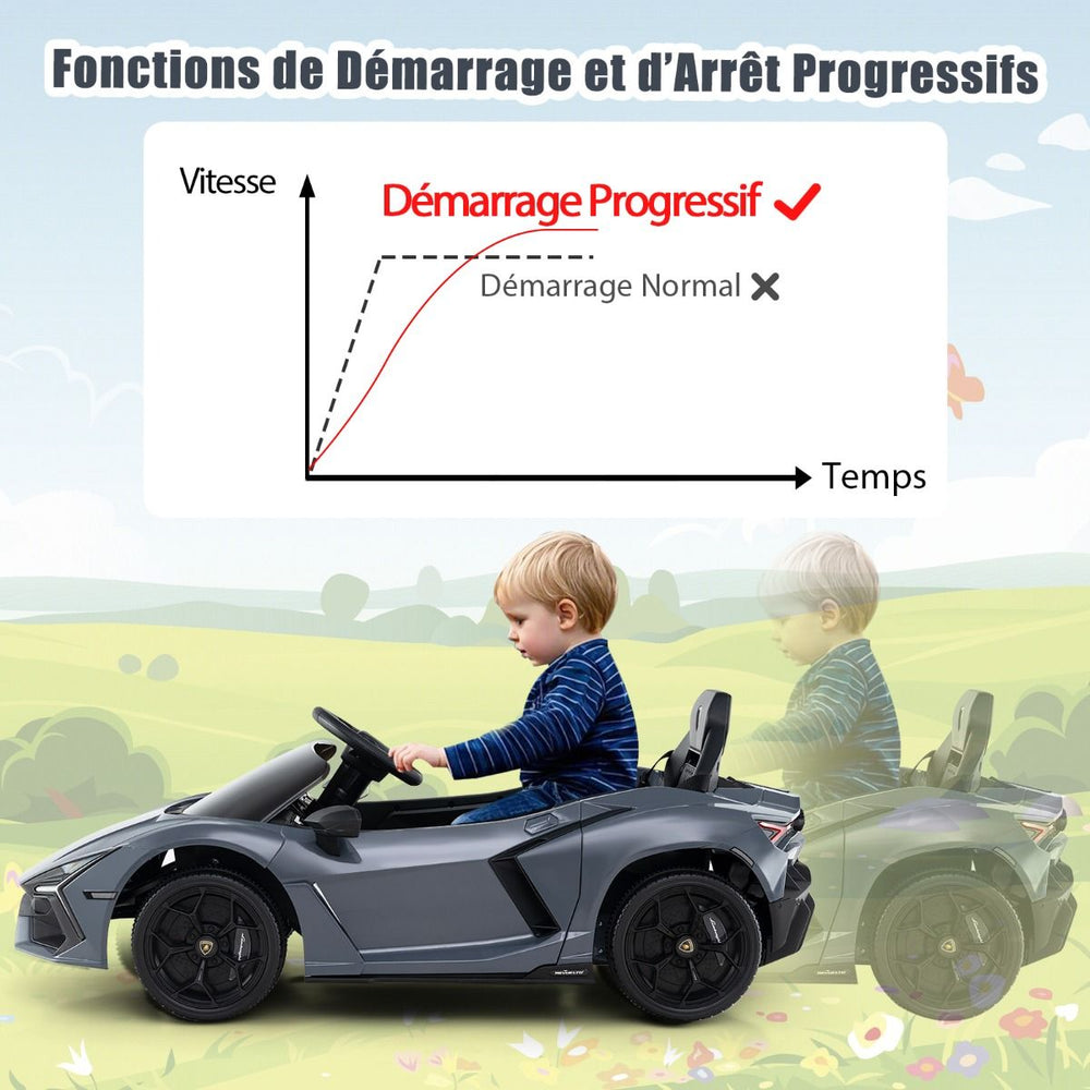Voiture Electrique 12V pour Enfants Sous Licence Revuelto Télécommande Portes Hydrauliques pour 37-95 Mois Gris/Orange -