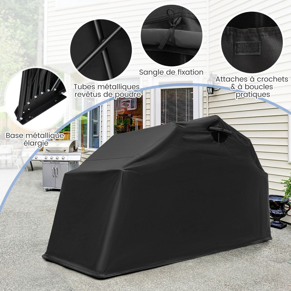 Abri de Moto Extrieur Tente Moto avec Housse en Tissu Oxford Fen锚tres en Maille Enroulables Housse Moto Exterieur tanche pour Moto Vlos Outils Noir -