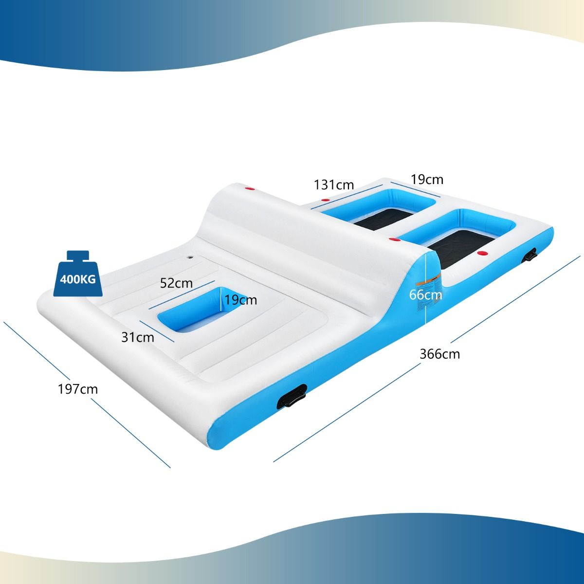 Île de Piscine Gonflable pour 4 Personnes avec Pompe Glacière Porte-Gobelets 360 x 197 x 66cm -