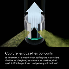 Dyson Pure Cool TP00 – Purificateur ventilateur tour sans pales, 10 vitesses, 434L/s, filtre HEPA 360°, capte 99,95% particules, Blanc/Argent