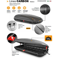 Baule tetto auto in polipropilene Linea Carbon - h37,5x169x79 cm -