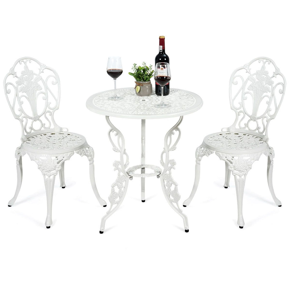 Ensemble Table et 2 Chaises pour Jardin en Aluminium en Forme de Rose Blanc Résistant aux Intempéries -