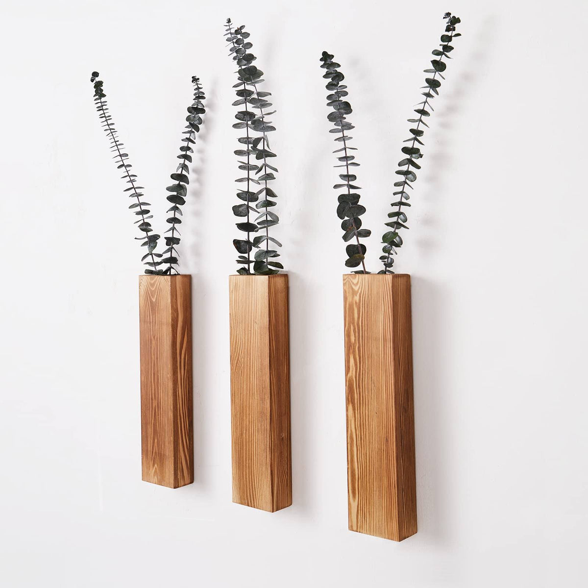 Mokof 3 Pack Wall Planters for Indoor Plants, Wood Wall Decor for Bathroom, Bedroom Living Room, Modern Farmhouse Wooden Pocket Wall Vases for Dried