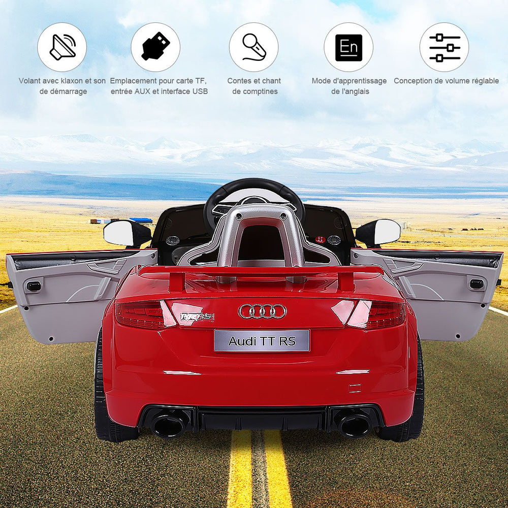 Voiture TTRS Electrique pour Enfants 12V Max. 5 Km/h Double Porte avec Télécommande 2.4G Blanc/Rouge -