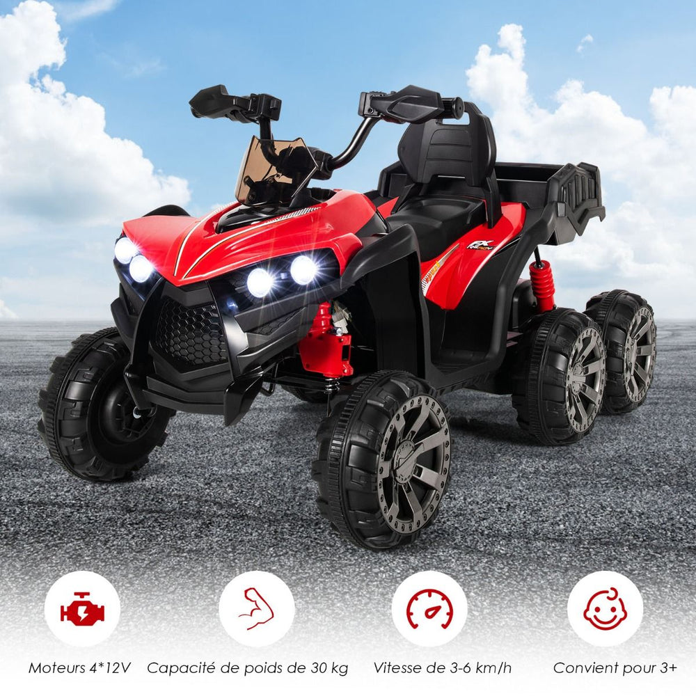 12V Quad Electrique Enfants avec Lumières LED et Musique Véhicule Electrique Enfants avec Démarrage Lent Charge 30kg 129 x 69 x 72 cm Noir/Rouge -