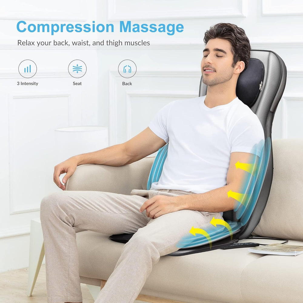 COMFIER Siège Massant Shiatsu pour Dos & Cou - Masseur de Dos Complet à Pétrir 2D/3D avec Chaleur et Compresse réglable, Fauteuil Massant pour hanche/nuque/dos, Masseur Complet du Corps