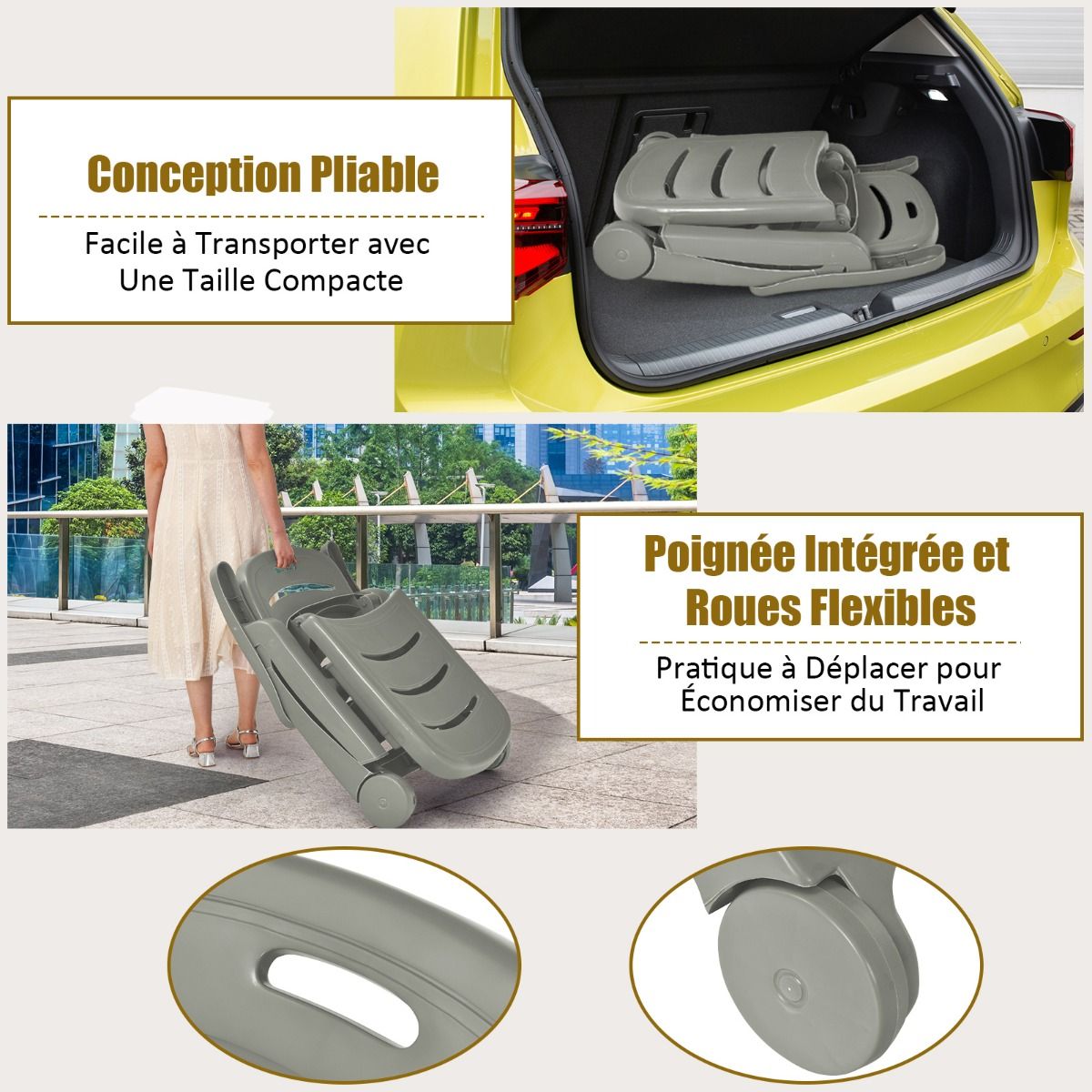 Chaise Longue Pliable Dossier Inclinable à 5 Positions avec Roues Intégrées pour Terrasse Jardin Piscine 150 kg Gris/Blanc/Bleu -