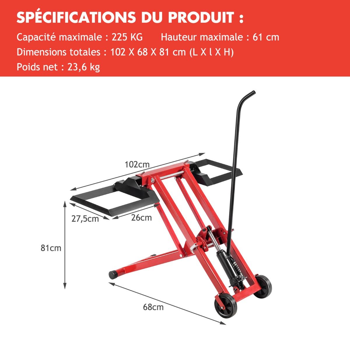 Cric de Levage pour Tondeuse à Gazon pour Tracteurs et Tondeuses à Gazon Autoportées à Rayon de Braquage Nul Capacité de 227 Kg -