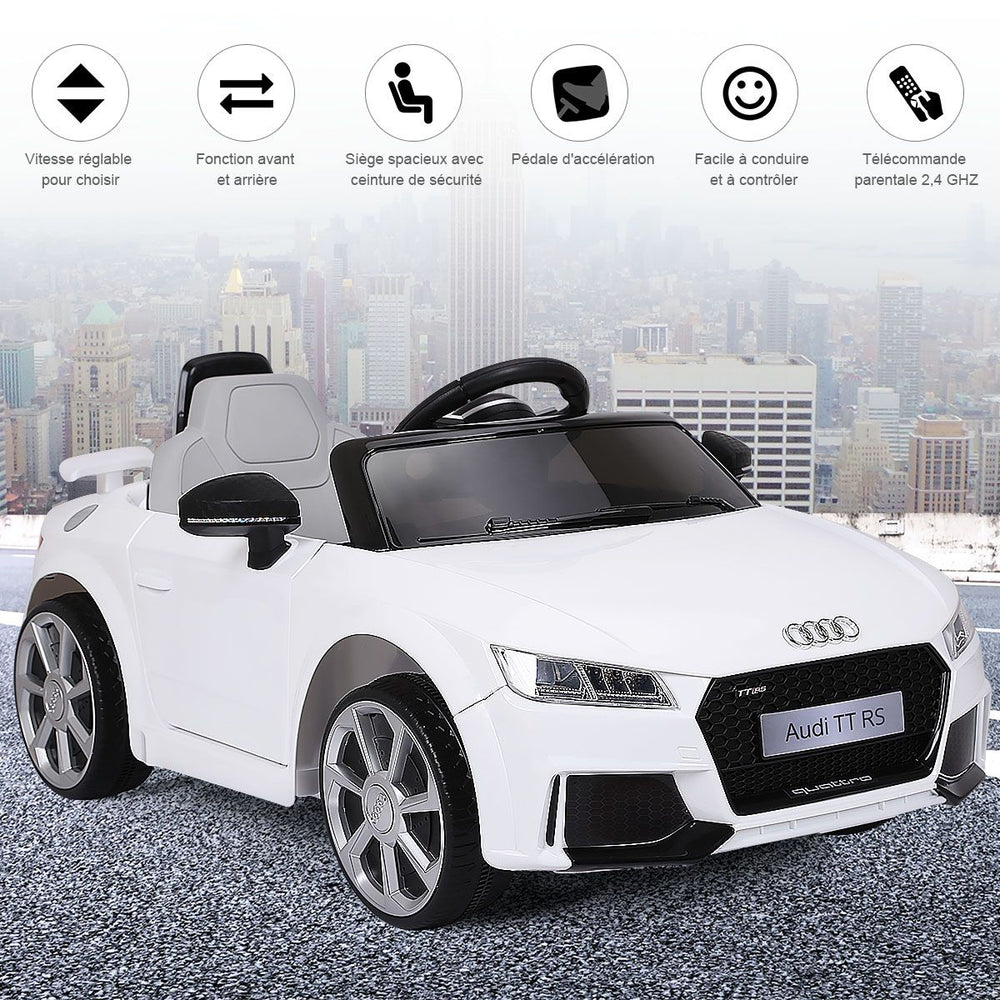 Voiture TTRS Electrique pour Enfants 12V Max. 5 Km/h Double Porte avec Télécommande 2.4G Blanc/Rouge -