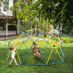 Dôme d'Escalade de 305cm avec Balançoire Cage d'Escalade en Métal Charge Max 363 kg Intérieur Extérieur pour Enfants de 3-10 Ans Jaune/Rouge -