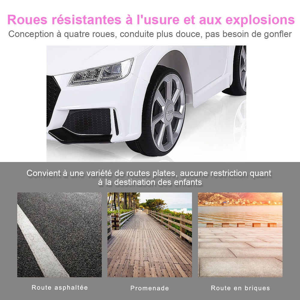Voiture TTRS Electrique pour Enfants 12V Max. 5 Km/h Double Porte avec Télécommande 2.4G Blanc/Rouge -