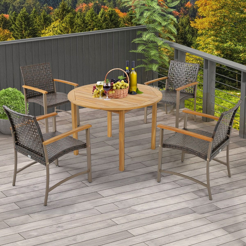 Ensemble de 4 Chaises en Rotin pour l'Extrieur Chaises avec Accoudoirs en Bois d'Acacia Structure Mtallique Robuste Chaises Ergonomiques -