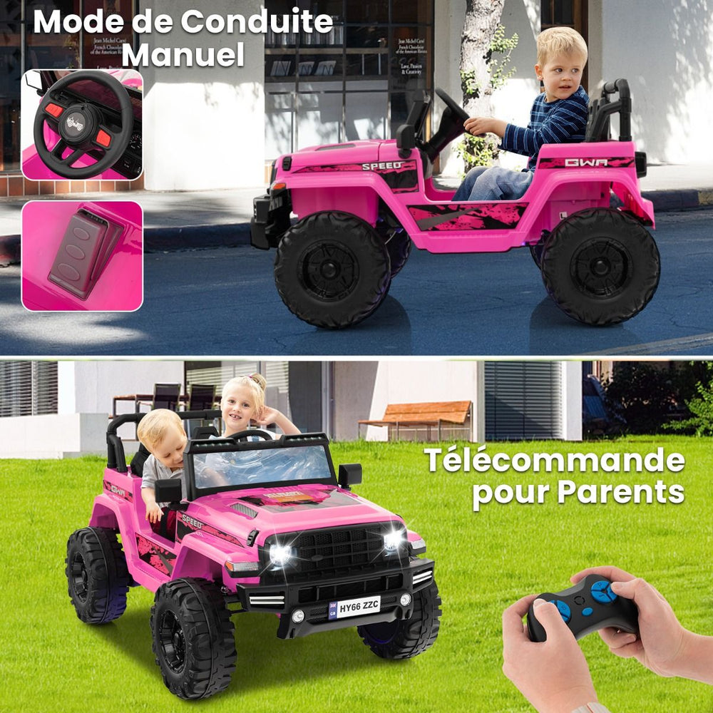 24V Voiture lectrique 2 Places Enfants avec Tlcommande 2,4G Musique LED Dmarrage Lent 2 Vitesses Charge 35kg pour 3-8 Ans+ Rouge/Rose/Vert -
