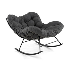 Chaise  Bascule d'Intrieur et d'Extrieur Chaise Papasan Surdimensionne avec Coussin Rembourr & Cadre en Mtal Capacit 205 Kg Gris -