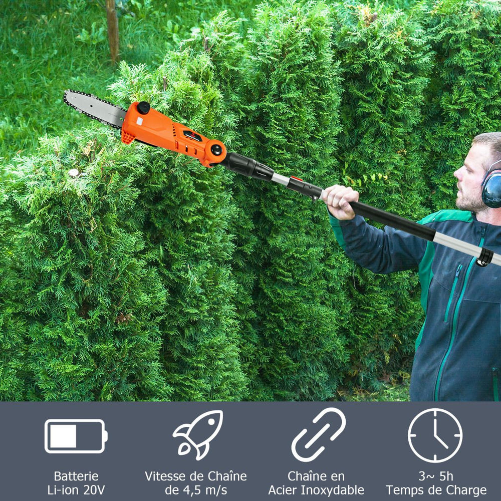 lagueuse Tlescopique sur Perche sans Fil 198 -274 cm Coupe Branche avec Batterie 20V et Chargeur Orange -