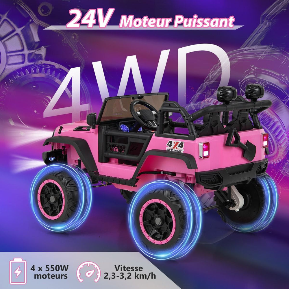 Voiture lectrique 24v pour Enfants 2 Places Tlcommande Musique Histoire Klaxon Usb Fonction de Dmarrage Lent Suspensions  Ressort Blanc/Noir/Rose/Violet -