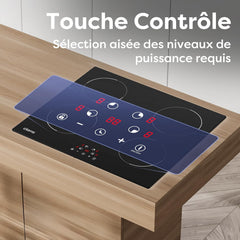 CIARRA Plaque à Induction 4 Feux 6000W - Commande Tactile - Plaque de Cuisson Encastrable - 9 Niveaux de Puissance- Minuteur - Verrouillage Enfant - CABBIH4-D