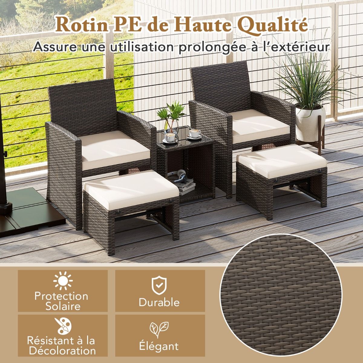 Ensemble Meuble de Salon 5PCS Salon de Jardin en Rotin PE avec Coussin pour Balcon Piscine Terrasse Gris/Blanc -