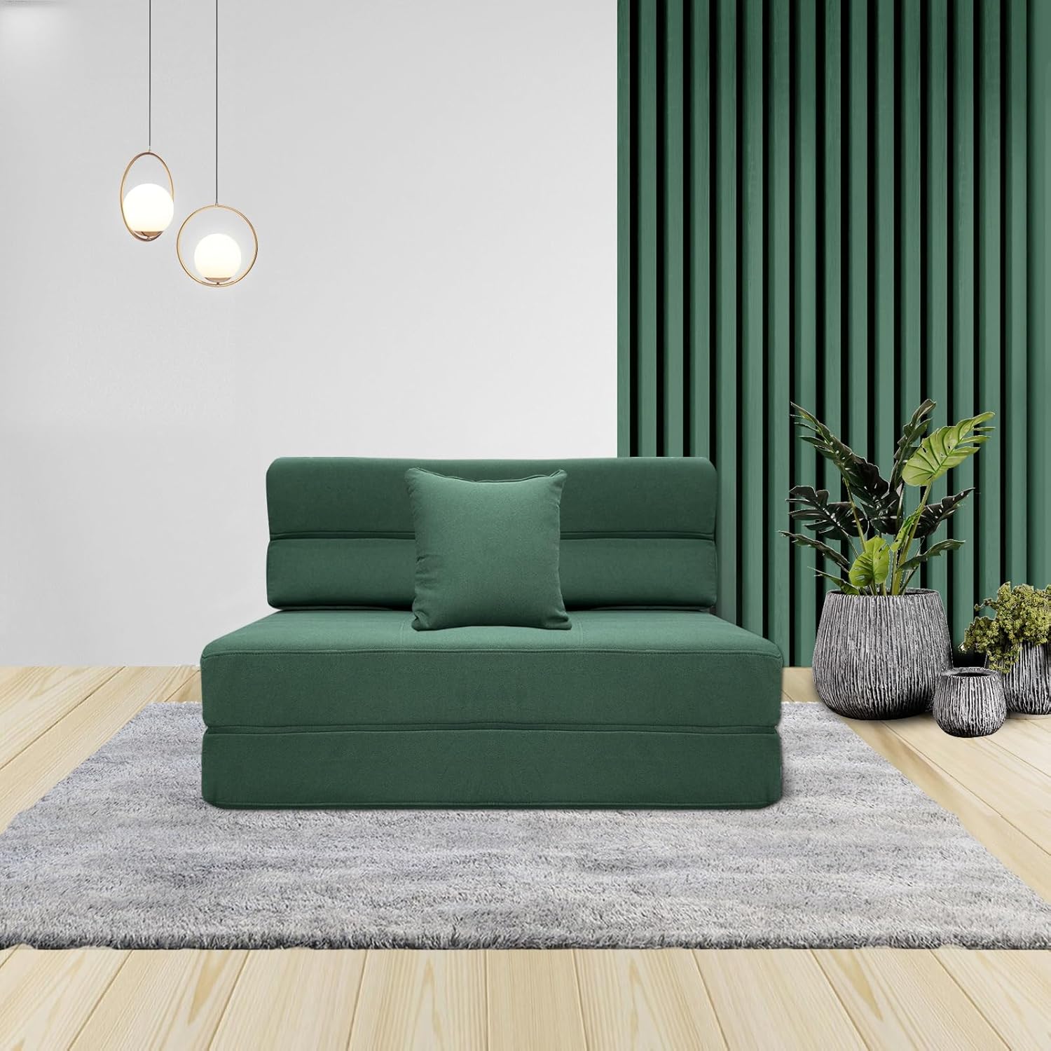ANONER Canapé de Sol Convertible Canapé Convertible 1 Place, Canape Lit 1 Place en Mousse à Mémoire de Forme & Oreiller, Matelas Pliant Sofa pour Chambre Salon, Vert Foncé