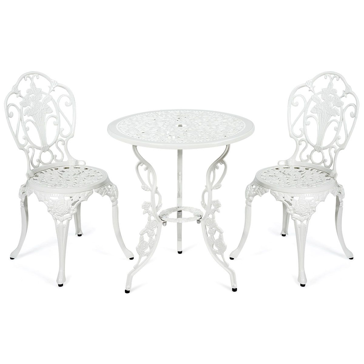 Ensemble Table et 2 Chaises pour Jardin en Aluminium en Forme de Rose Blanc Résistant aux Intempéries -