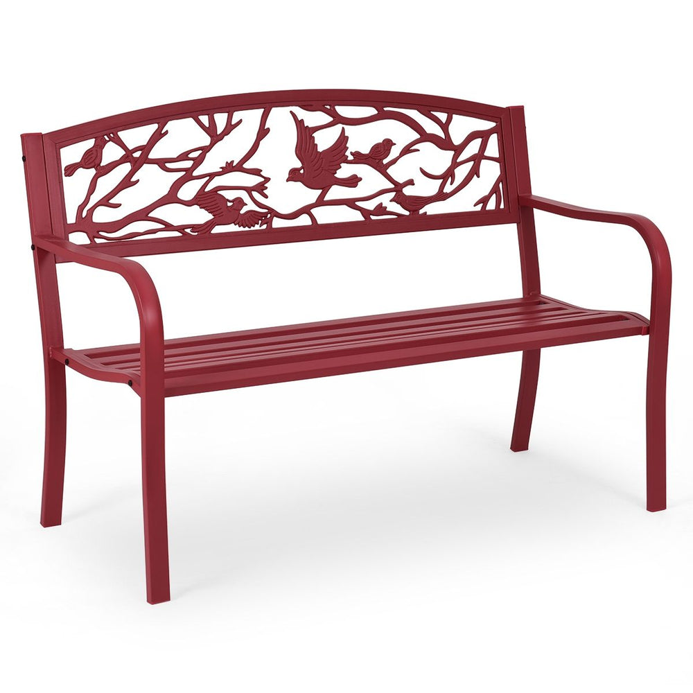 Banc de Jardin en Fer Rsistant de Haute Qualit Style Contemporain 2-3 Places Parfait pour Extrieur 127x60x88cm Rouge -