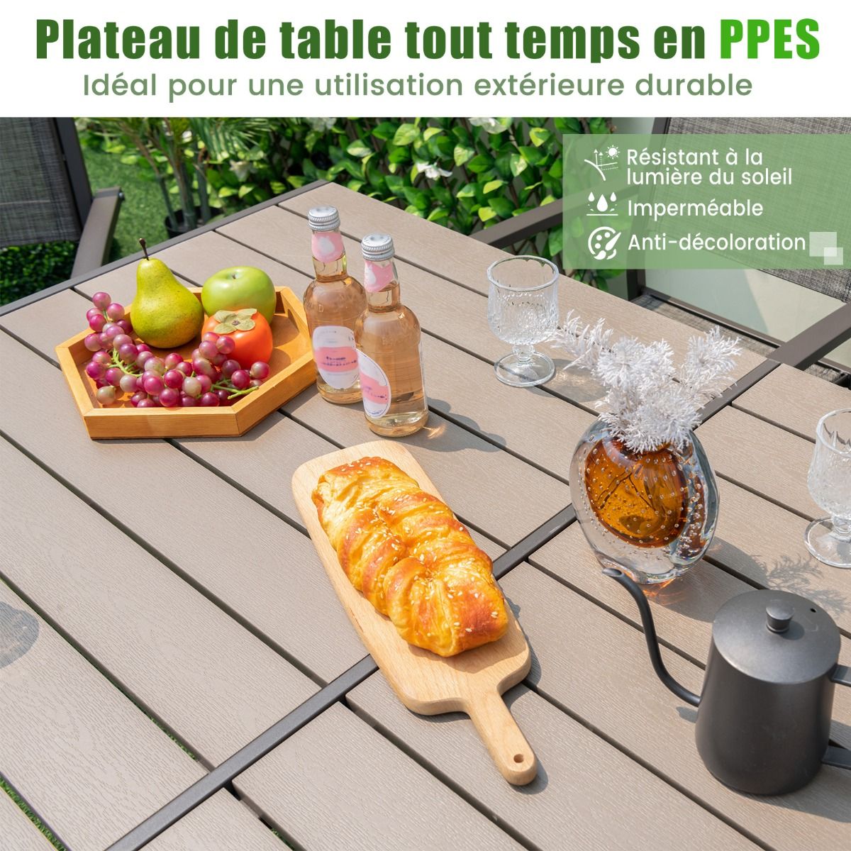 Ensemble de Meubles de Patio 7 Pices pour 6 Personnes Salon de Jardin avec 6 Chaises Empilables et Table Rectangulaire Gris -
