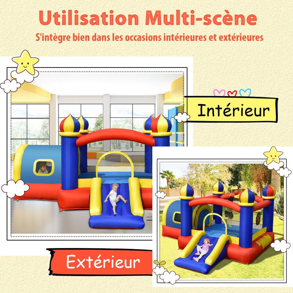 Ch芒teau Gonflable pour Enfant avec Espace de Rebonds Petite Maison Toboggan Panier de Basket(sans Gonfleur) -