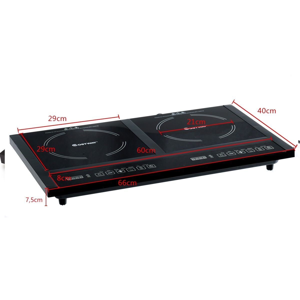 Double Plaque de Cuisson Electrique en Vitrocéramique 1800W+1800W 2 Zones 8 Niveaux de Température/Puissance Variables Noir -