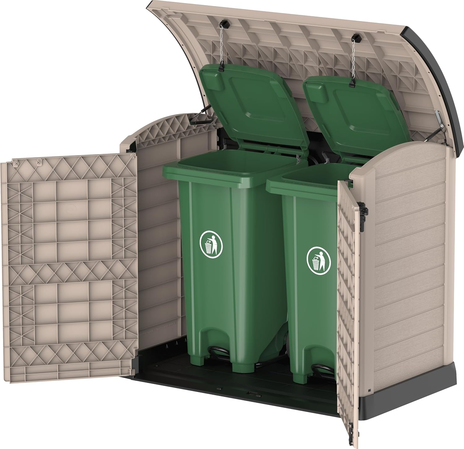 Duramax StoreAway 1200L Plastic Garden Shed/ Flat Lid,Outdoor Storage Shed,Wheelie Bin Hideaways,Wheelie bin box,Durable Construction,Ideal for Bikes,BBQs & 2x 240L Bins,145x85x125 cm,Brown