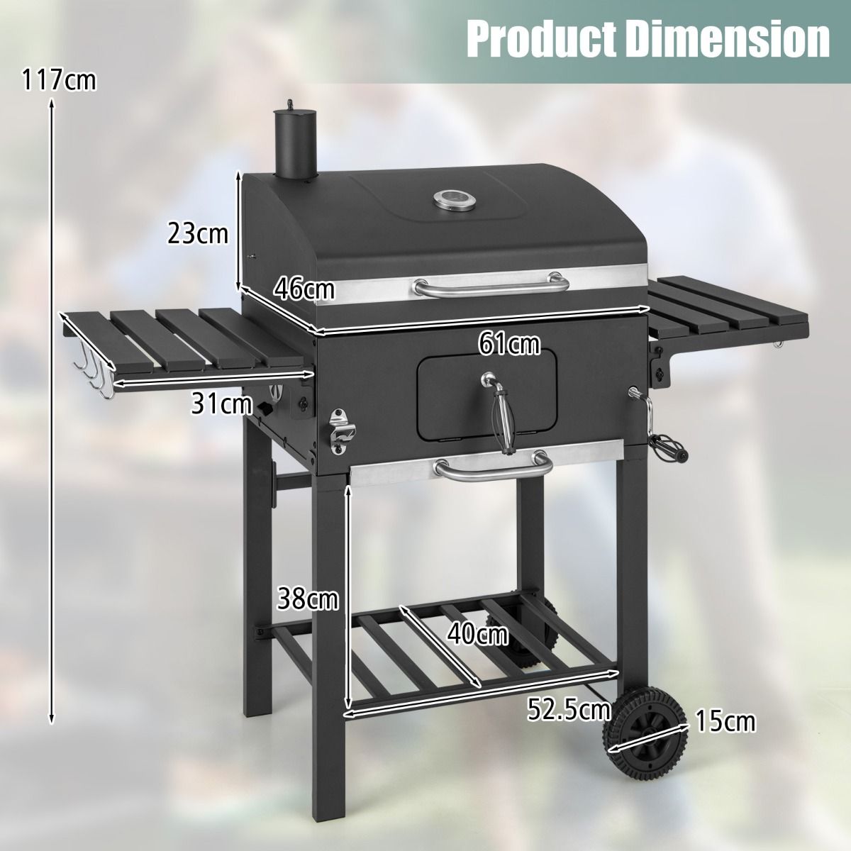 Barbecue à Charbon de Bois Portable avec 2 Tables d'Appoint Noir -